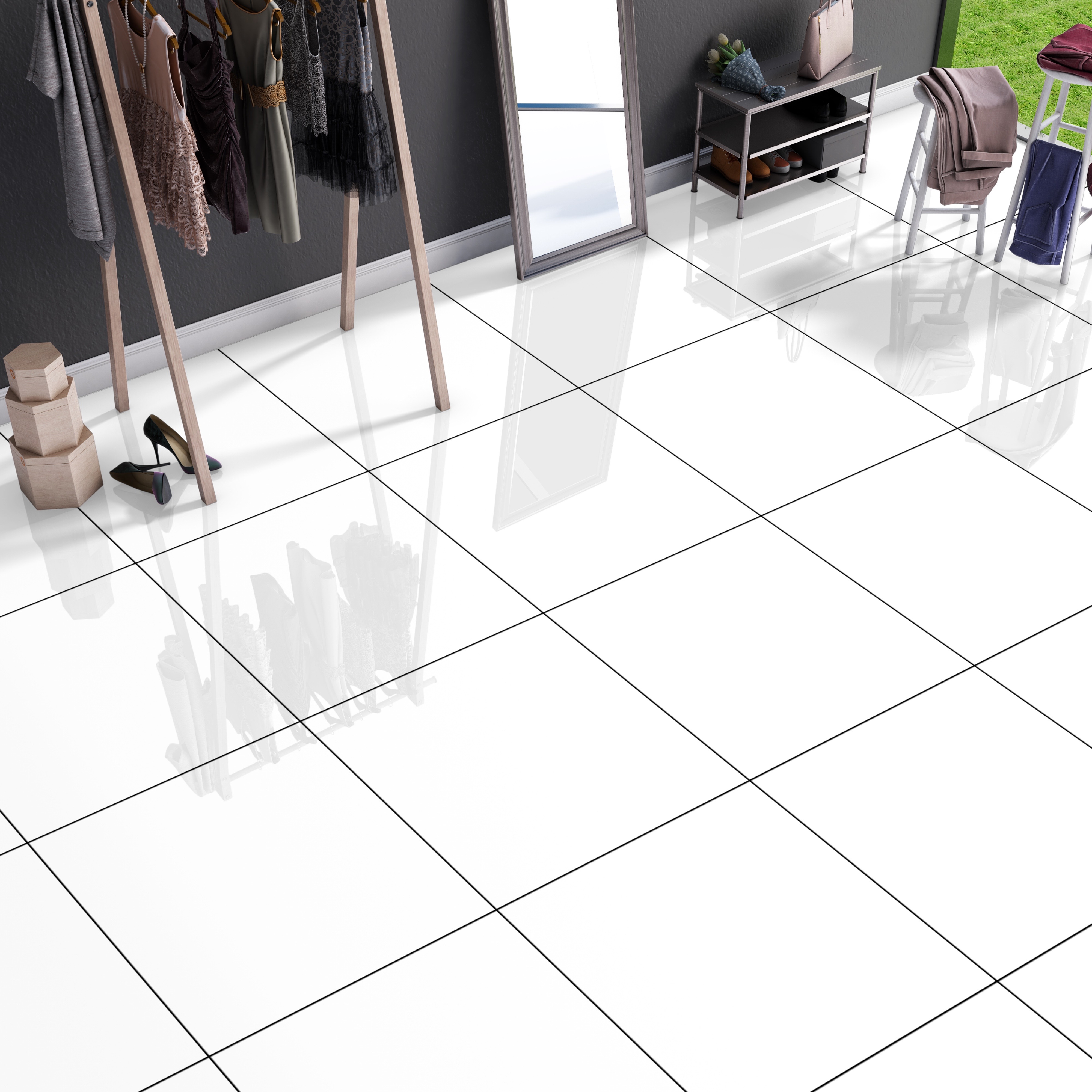 Gạch ốp lát Khushi Plain White IN1-1206G, Glossy, 100x100 cao cấp
